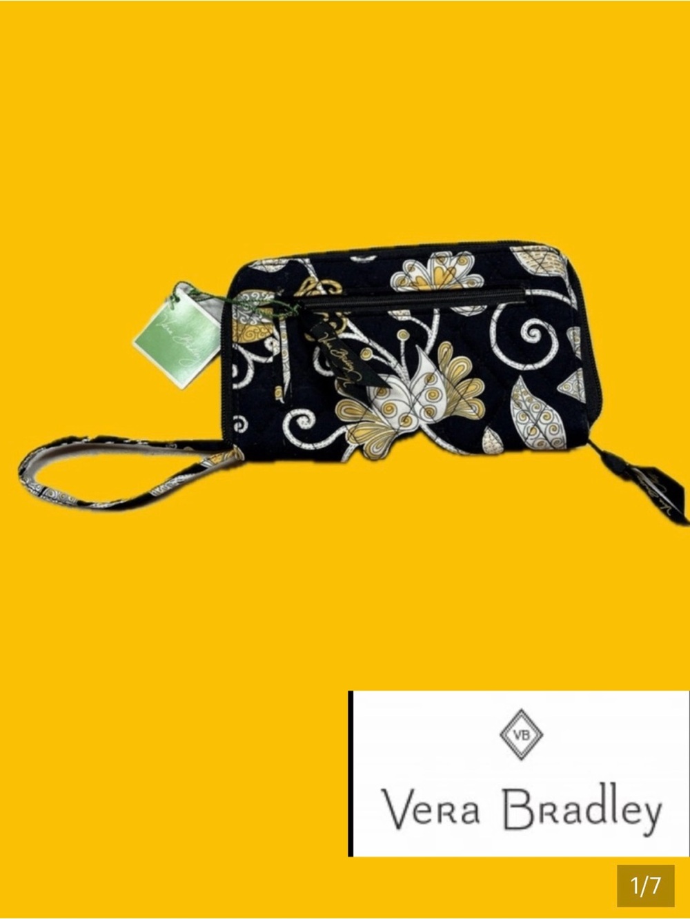 Vera Bradley “Yellow Bird” - Black and Yellow Patterned Wristlet/eallet